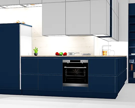 Moderne Küche in Ocean Mattlack (HK1026) - EC-03 Porto-GL MK
