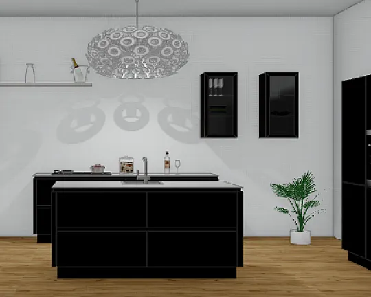 AV6000-GL schwarz - Zwei Zeilen Küche mit Insel (HK1160)