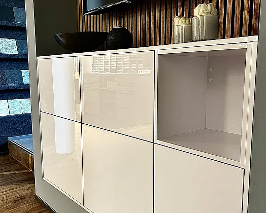 Griffloses Sideboard polarweiß glänzend - Faro Hochglanzlack polarweiß