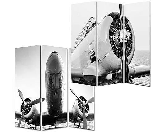 Raumteiler im Vintage Look 180 x 120 cm - Paravent Flugzeuge mit 3 Paneelen