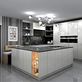 Design Küche Weiß mit Kochinsel