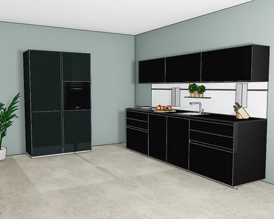 minimalistische Küche in dunklem Glas matt zum Schnäppchenpreis - Next125 NX 902 Glas matt Lavaschwarz