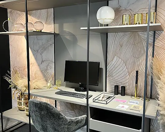 Schickes Homeoffice in angenehmem Grauton - F 45 138 fossilgrau, Rahmen schieferschwarz