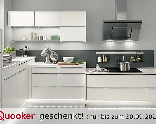 L-Küche mit Fronten in Alpinweiß supermatt - befristete Aktion: Quooker geschenkt!* - Touch