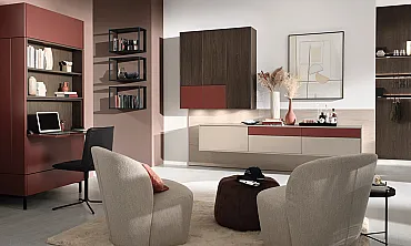 Wohnzimmer mit Multifunktionsschrank für Home-Office von Ballerina Küchen
