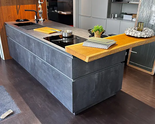 Leicht Kücheninsel Steinoptik, Holzpanel, Urholztheke - Leicht, Miele, Bosch, Massivholz