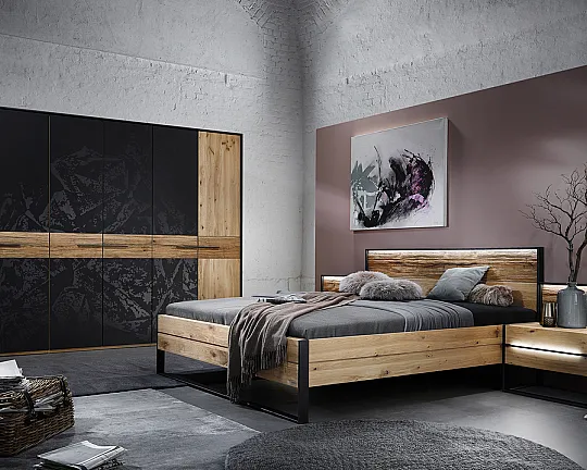 Schlafzimmer Wildeiche gebürstet - Steel