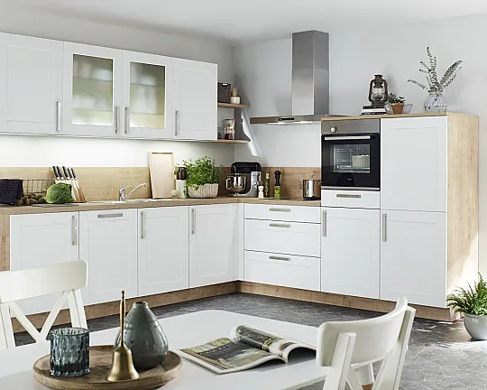 L-Küche in Weiß matt und Asteiche natur Farbkombination - Venta