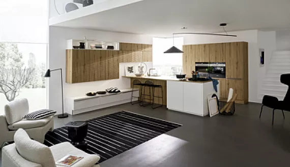 Offene Küche mit Wohnzimmer in einem Raum