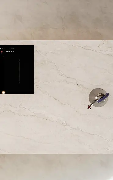 Kochinsel mit hochwertiger Dekton-Arbeitsplatte in Marmordesign